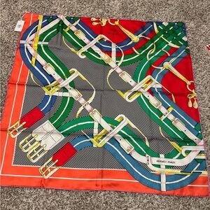 Hermès HERMES Carré 90 MORS A JOUETS Silk Scarf for Women in Red Multicolor